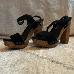 groove Black Suede Cork Block Platform Sandals